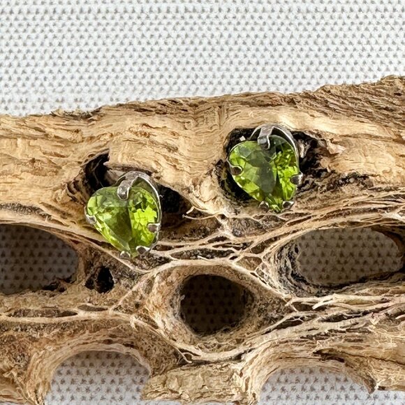 Peridot Heart Stud Earrings, Sterling Silver - Picture 1 of 7